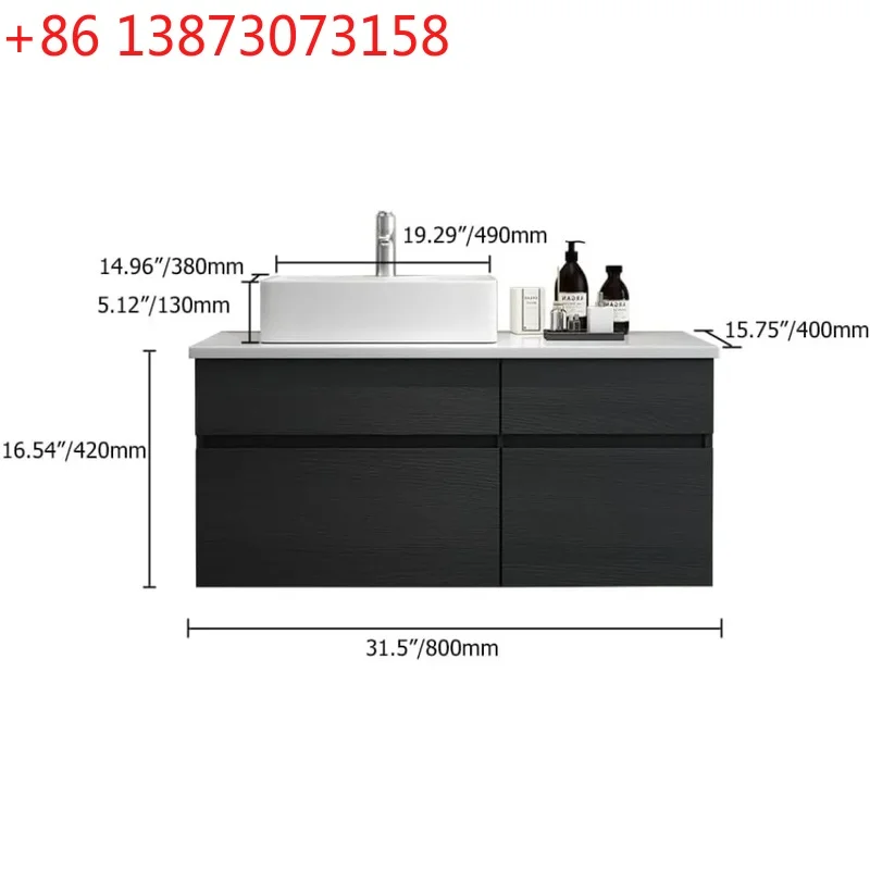 

31-дюймовая подвесная тумба для ванной с керамической раковиной-чашей - настенный монтаж, черно-белый дизайн