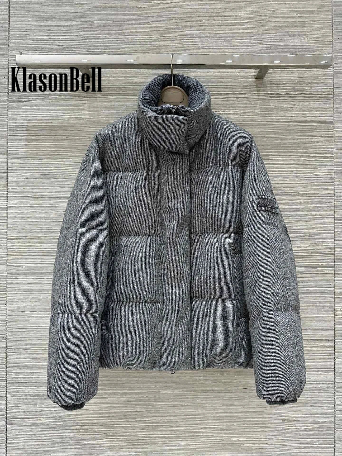 8.26 KlasonBell-Women Autumn Winter New Classic Bead Chain Wool Knit Spliced Stand Collar Down Jacket Bread Keep Warm Coat