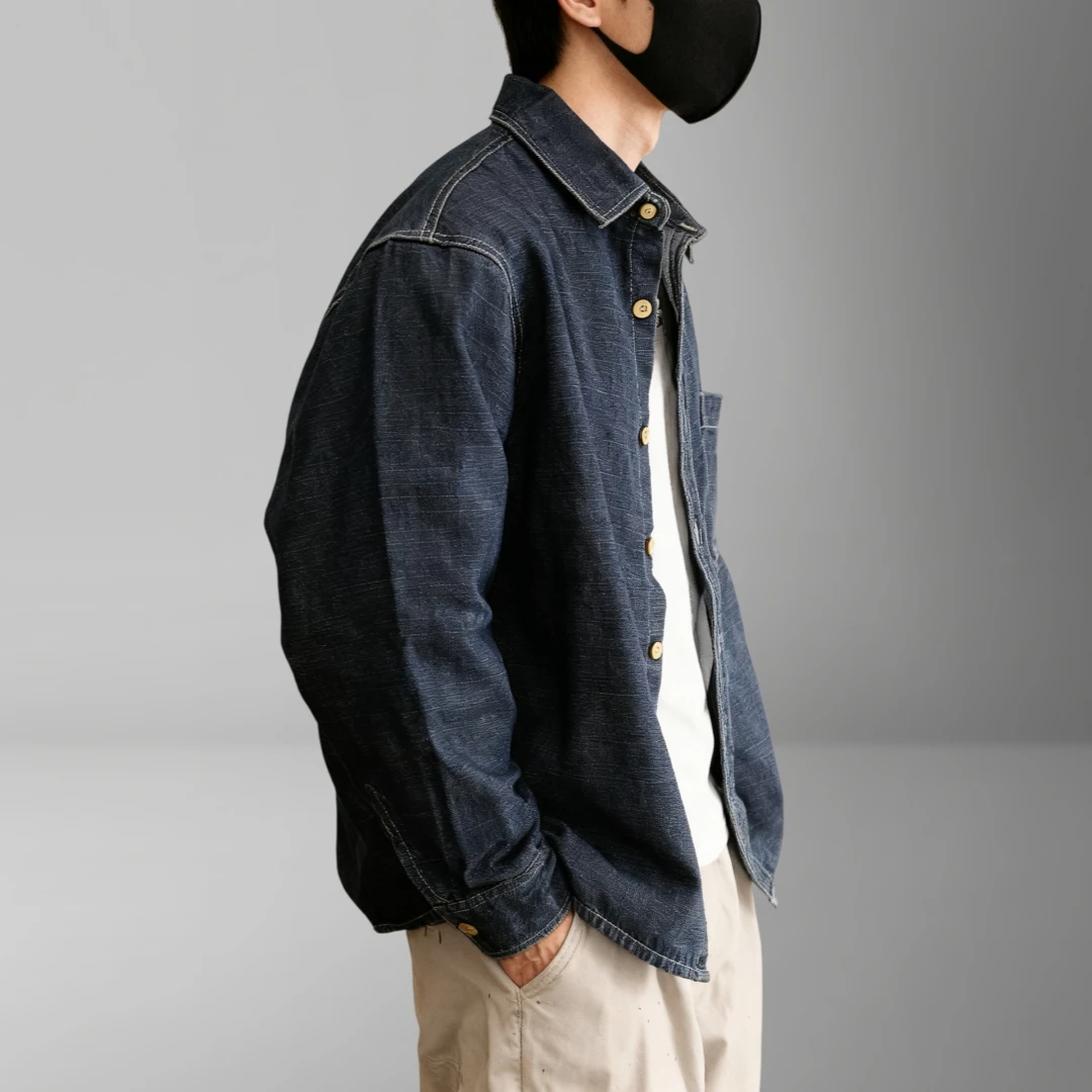 メンズ 日本製 ヴィンテージ 高品質 デニムシャツ ヘビーウェイト ウォッシュドブルー オーバーサイズ カジュアル 長袖 ワークウェア ストリートウェア トレンド