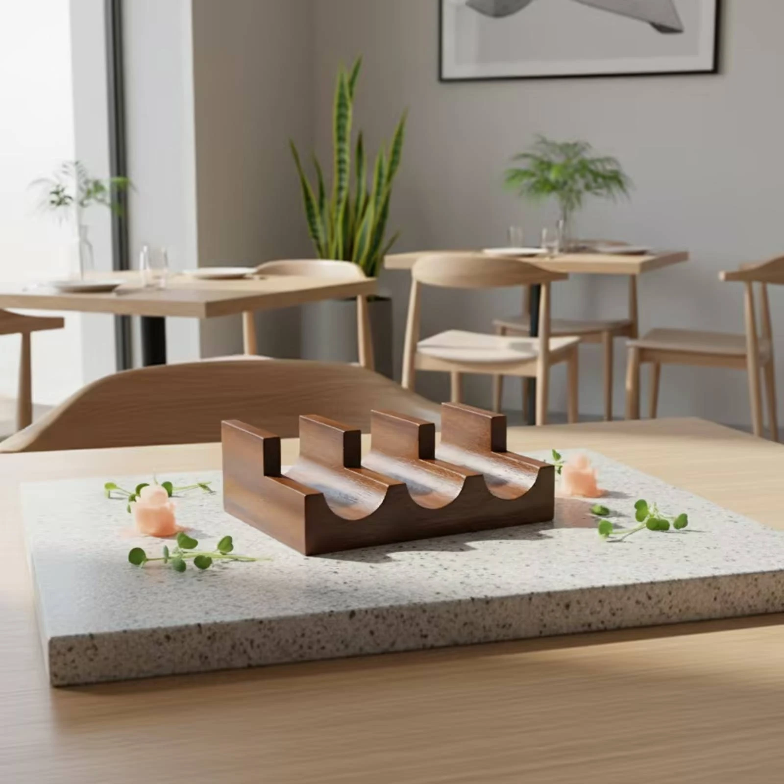 Sushi Serving Stand Wooden Sushi Display Stand Rack 3-Slot Compact for Hosts, Home Entertaining, Japanese Restaurants