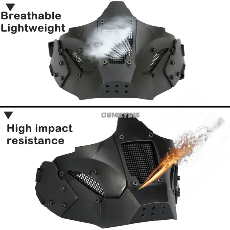 Máscara de tiro Airsoft media cara táctica malla de acero transpirable - imagen 4