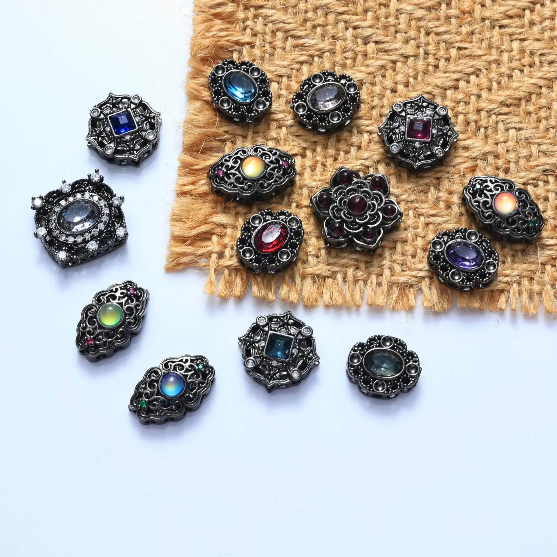 5pc Gun Black Inlaid Colored Zircon Dark Style Spacer Beads DIY Pearl Bracelet Necklace Hand String Jewelry Accessorie Wholesale