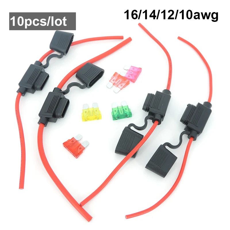 

10pcs Waterproof Medium Auto Fuse Holder 16/14/12/10AWG 10/20/50A Car Blade Fuse wire cable 10A 20A 30A 50A fuse Power Socket