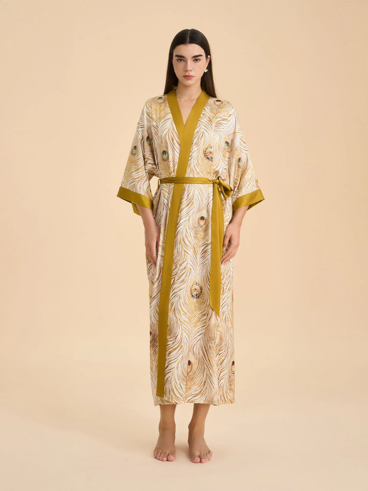 comfortable-satin-print-sleepwear-women's-long-robe-home-clothes-seven-quarter-sleeve-nightgown-bathrobe-luxury-style-summer