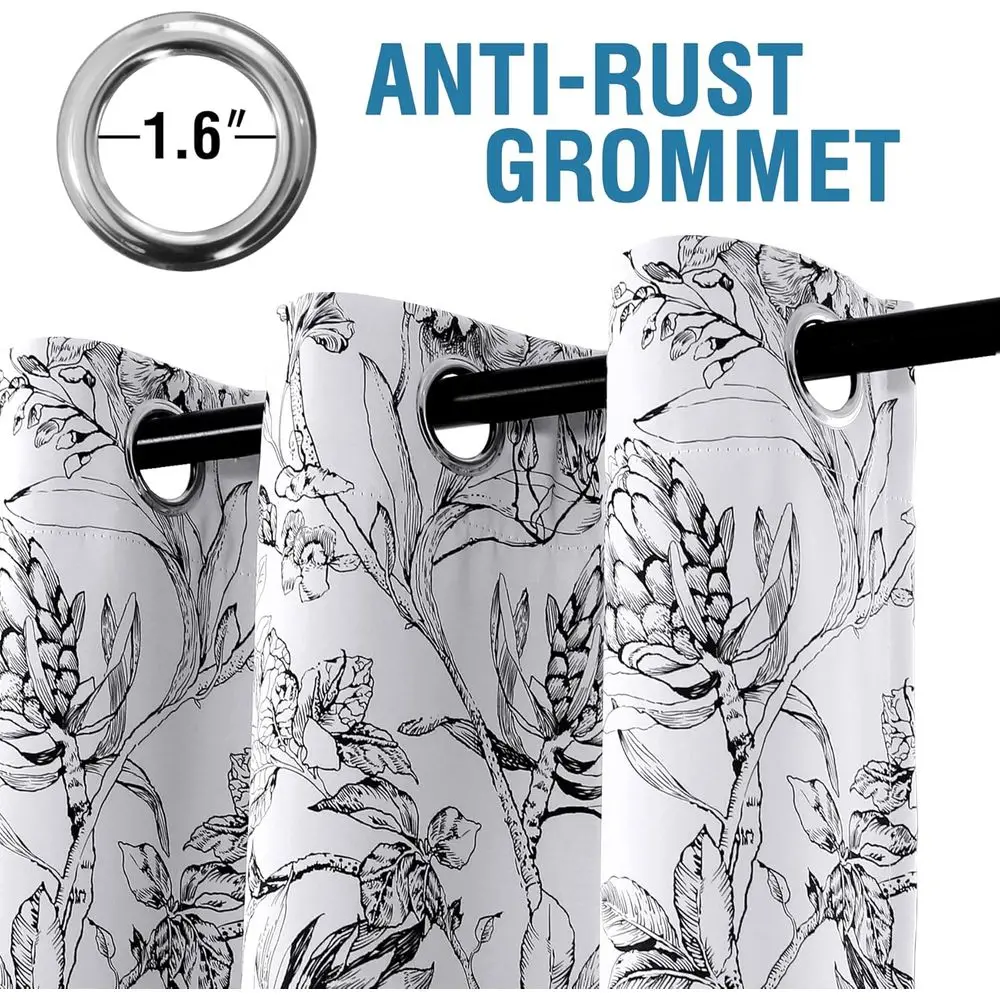 Cortinas blackout Camellia Floral 108 com ilhó, conjunto de 2 painéis, forro preto, isolamento térmico