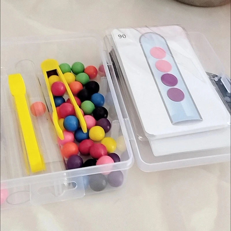 Montessori Clip Beads Test Tube Set, Wooden Tweezer & Colored Beads, Develops Fine Motor Skills and Color Matching for Ages 2-5