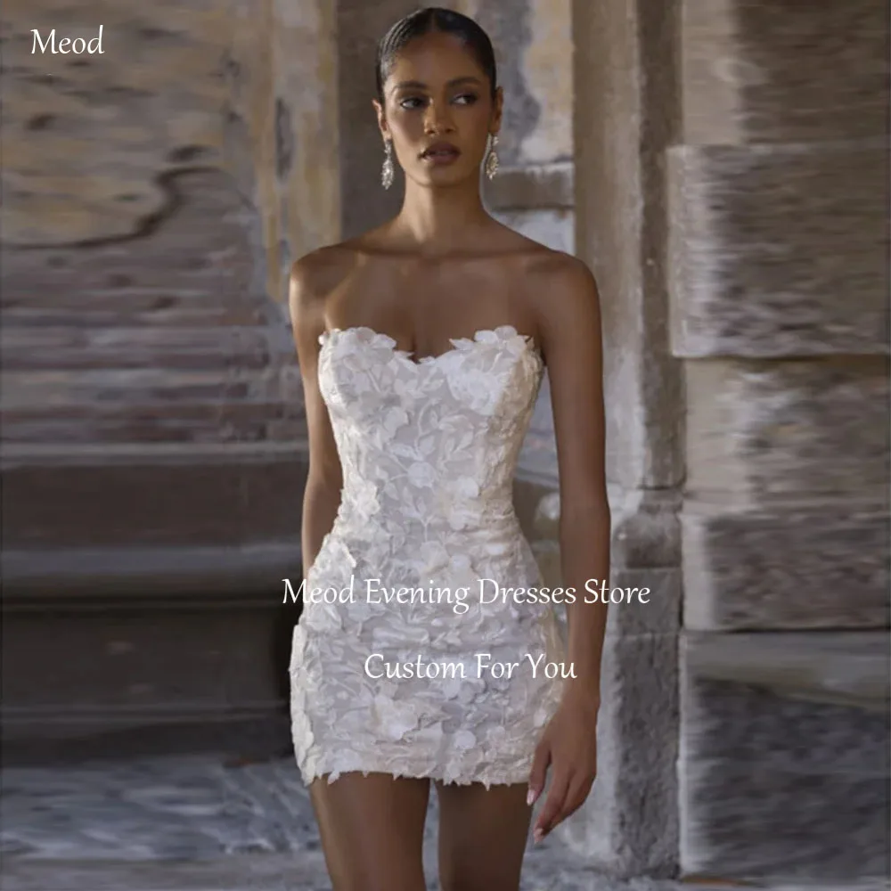 

MEOD Elegant Sweetheart Short Weddings Dresses Lace Appliques Vestido De Novia Civil Sleeveless Mini Wedding Gown Customized