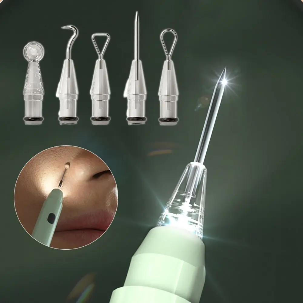 5in1 Elektrische Lichtgevende Acne Smet Naald LED Puistje Popper Tool Puistjes Removal Tool Professionele Whitehead Squeeze Extractor