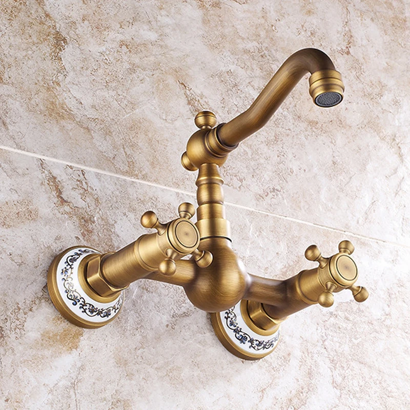 . Kitchen Faucet torneira wall mounted Antique Brass Swivel Bathroom Basin Sink Mixer Tap Crane