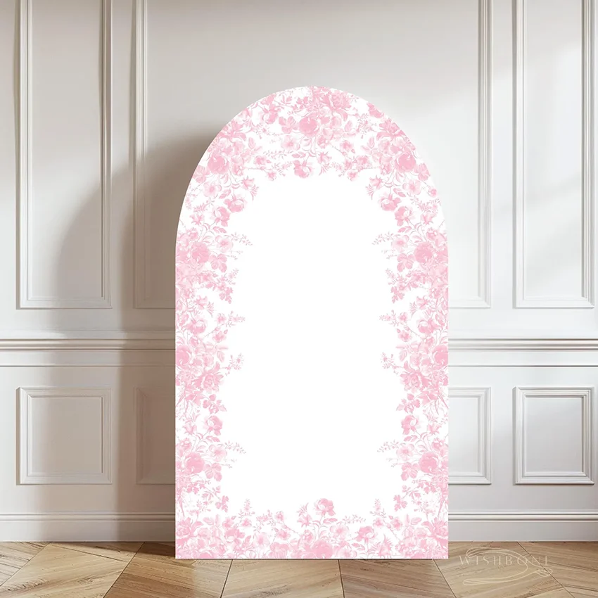 LS Custom 2-Sided Pink Floral Toile De Jouy Girls Birthday Party Baby Shower Covers Chiara Arch Background Decor Backdrop