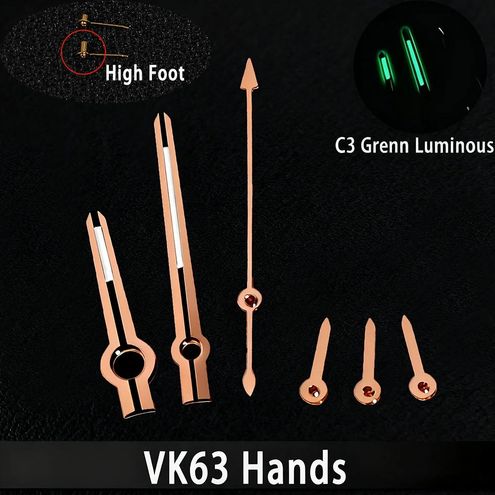 VK63 الأيدي عالية الجودة C3 الأخضر مضيئة ساعة اكسسوارات الأيدي مناسبة ل VK 63 حركة الكوارتز أجزاء الساعات الرجالية
