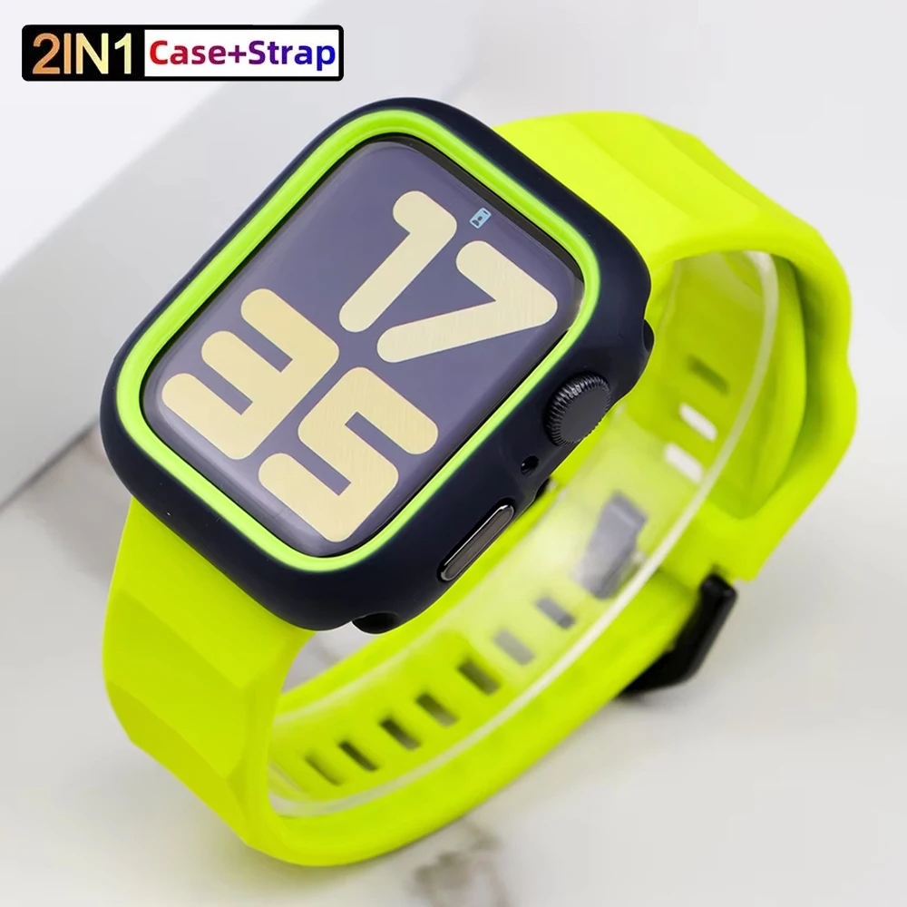 سيليكون الرياضة حزام + حافظة لساعة أبل 9 8 7 6 SE 5 الترا 2 حزام سوار Iwatch سلسلة 49 مللي متر 45 مللي متر 41 مللي متر 44 مللي متر الغطاء الواقي