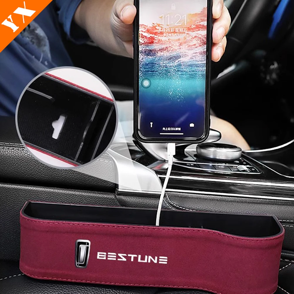 For FAW Bestune T77 Accessories 2018-2023 Car Central Console Seat Left Right Slit Organize Storage Box With USB Charging Port