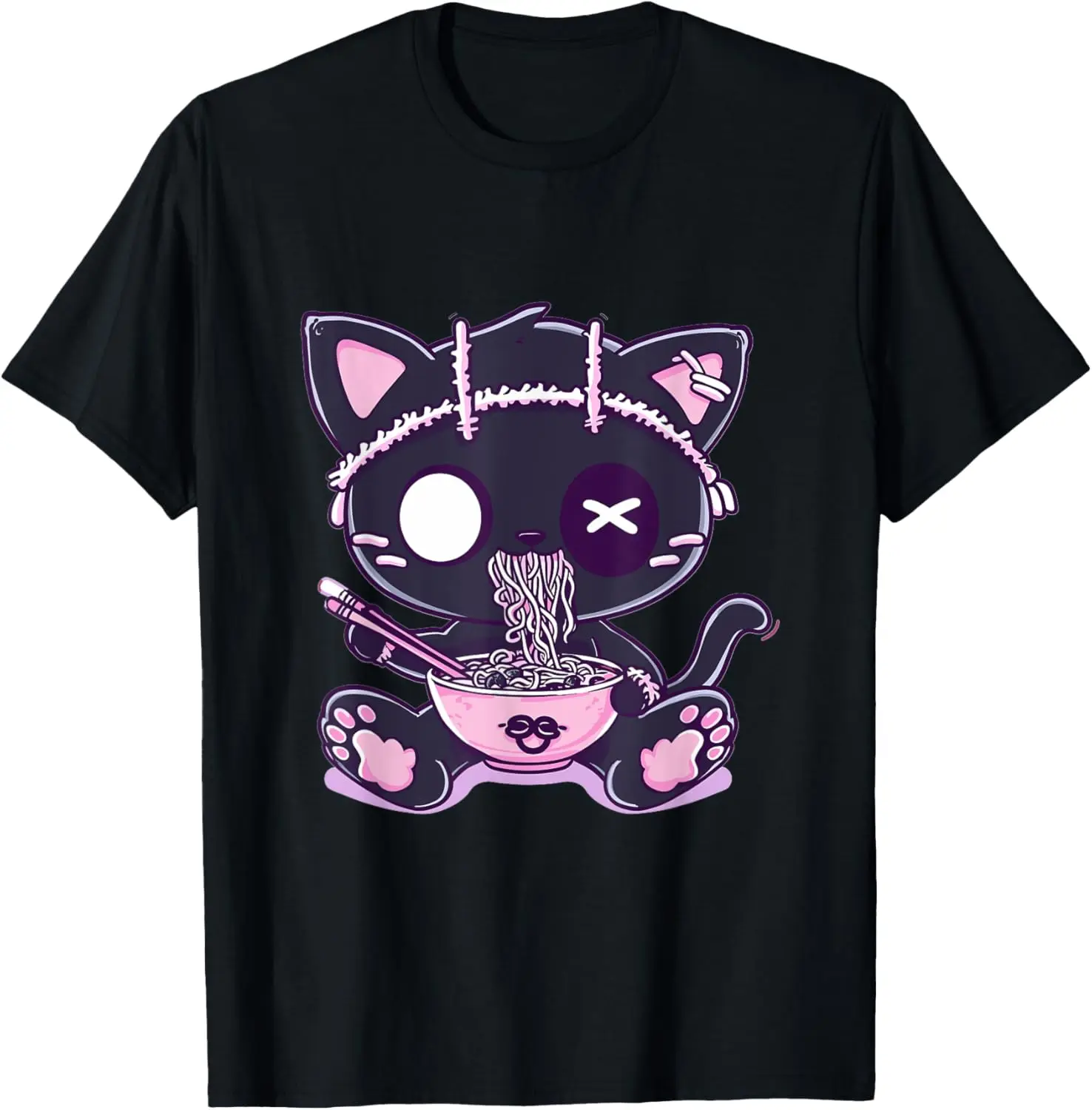 Goth Pastel Cute Creepy Kawaii Cat Voodoo Doll Ramen Noodles T-Shirt