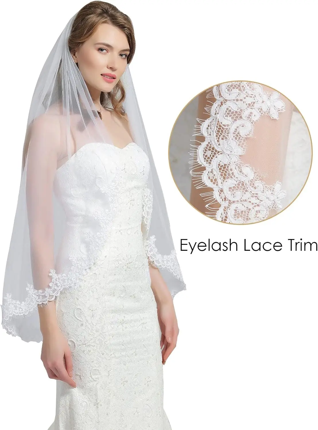 Wedding Bridal Veil with Comb 2 Tiers Eyelash Lace Trim Applique Edge