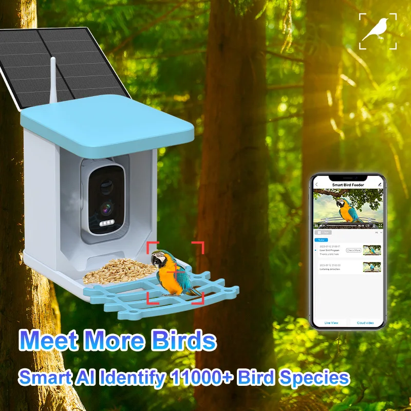 5MP 1944P  Trishome/iCsee APP Solar Power Full Color AI Bird Feeder Camera Watch Bird Smart CCTV Monitor