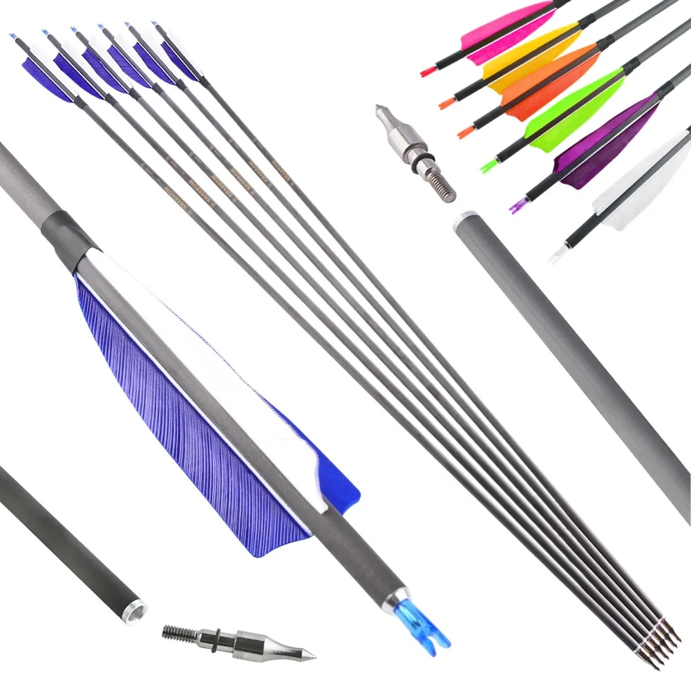 

6/12pcs Carbon Arrows 35inch Spine400 with 4'' Turkey Feather 100Gr Ponts +-0.006 for Bow Archery Hunting Shooting Target Arrows