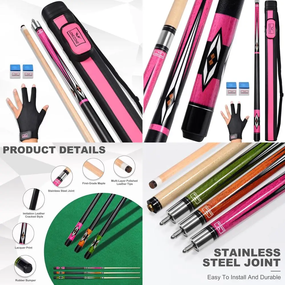 

Adults' 58 19-21oz Billiard Cue Set with Hard Case, Suitable for Men & Women, in Pink/Orange/Green