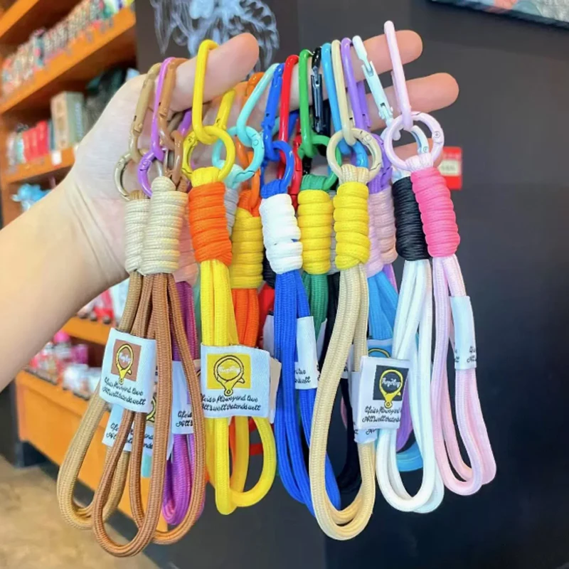 Creative Iridescent Braid Double Rope Keychain Carabiner Keyring for Backpack Pendant Accessorie Hanging Cord DIY Jewelry Making