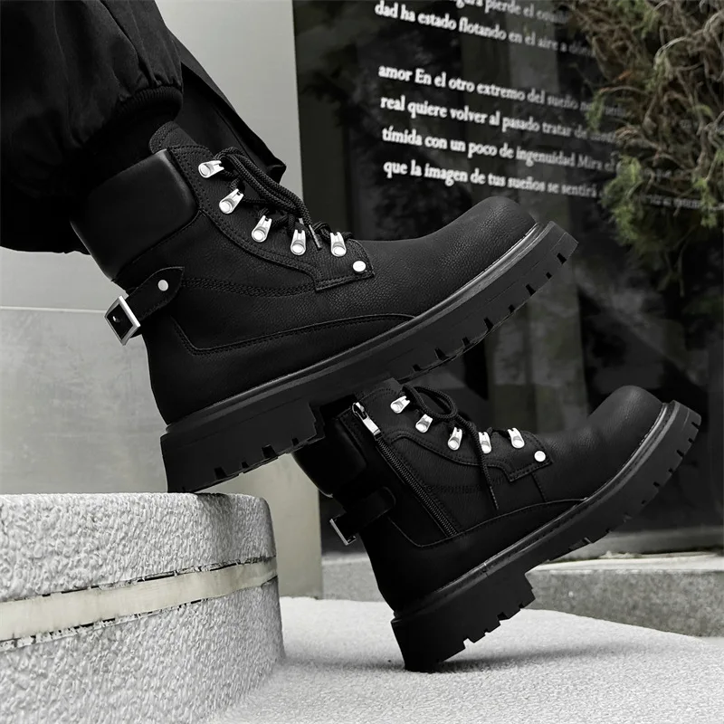 

mens fashion party prom platform boots genuine leather shoes outdoors cowboy desert boot spring autumn handsome ankle botas mans