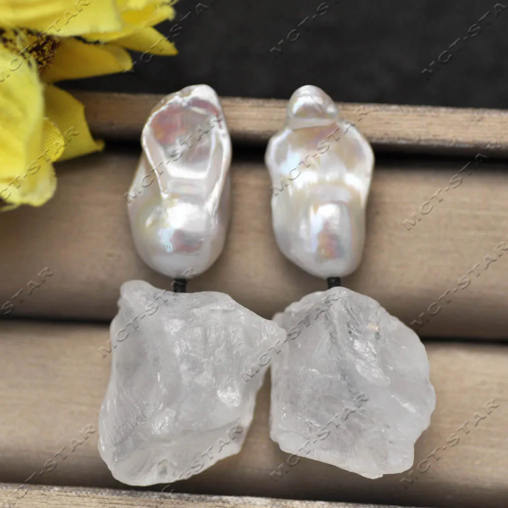 

Z14341 28 мм чистый кристалл необработанный камень белый барокко реборн Кеши жемчуг висячие серьги 925 серебро