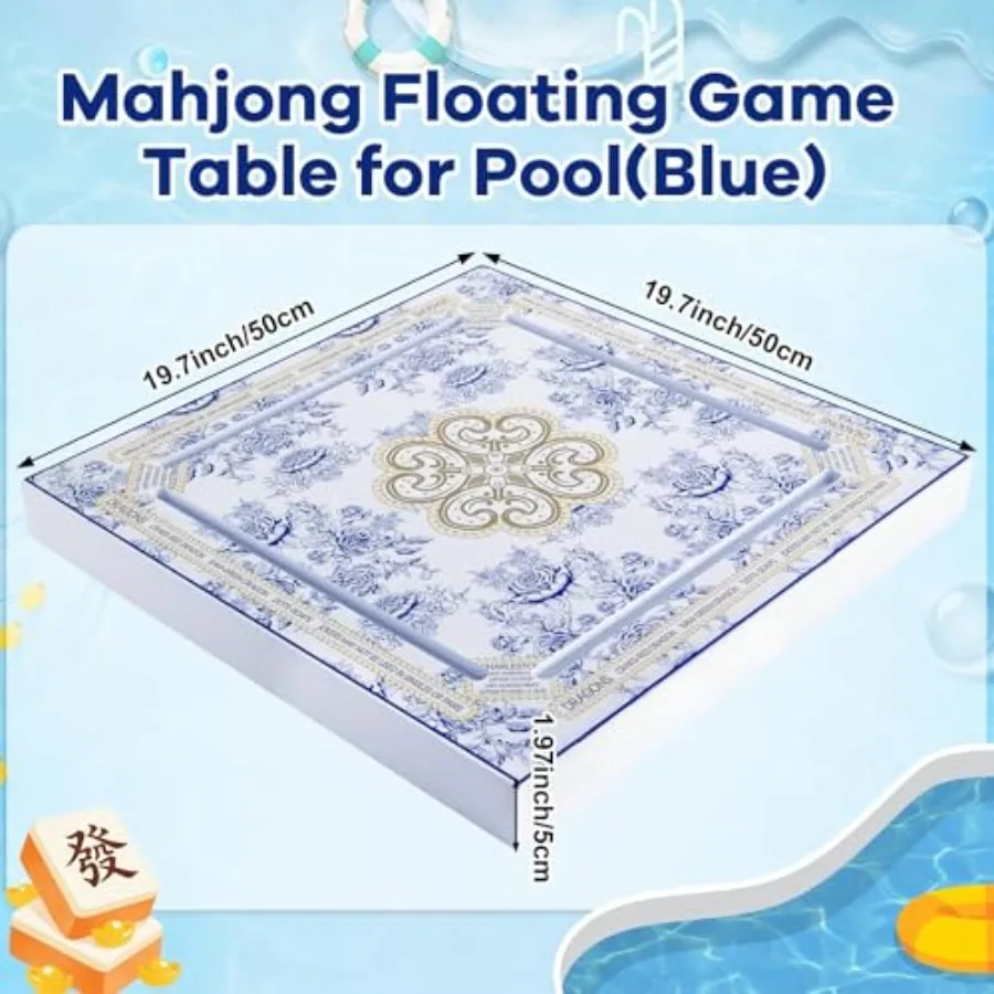 19x19 Inches Mahjong Floating Game Table for Pool: Blue Polyethylene Tray for Adults Indoor/Outdoor Use Buoyant Durable