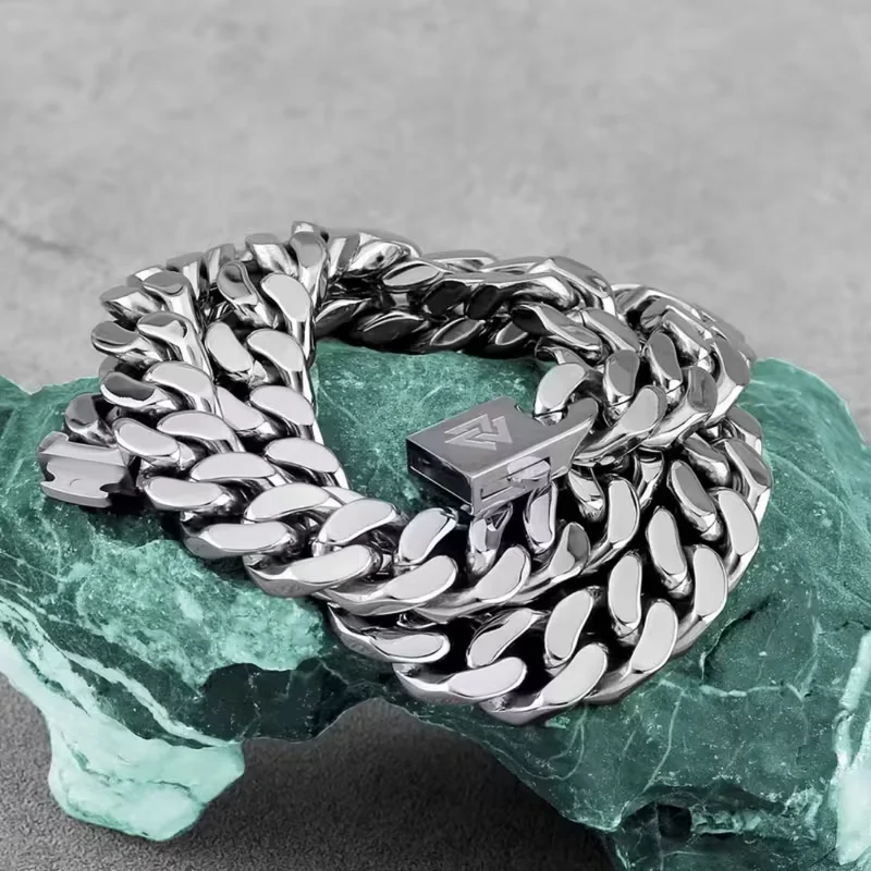 A shiny 316 stainless steel color-preserving hip-hop style necklace, trendy Nordic Viking Cuban chain for men image 10