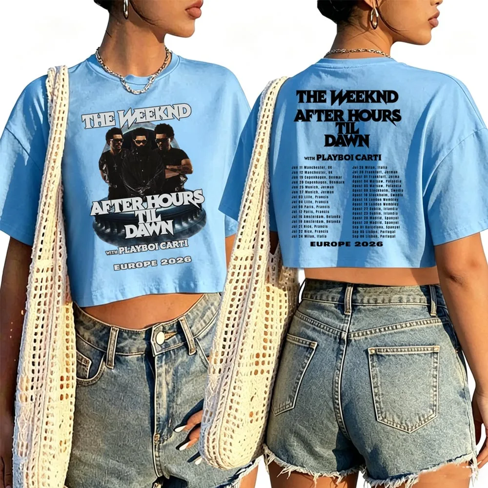 The-Weeknd After Hours Til Dawn Europe Tour 2026 Shirt Women O-Neck Short Sleeves Crop Tops T-shirt