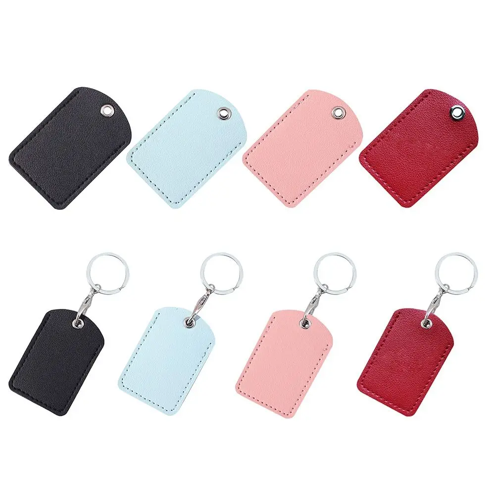Useful Protective Card Sleeve With Keychain PU Leather Access Control Card Cover Case Rectangle Key Pouch For Airtag