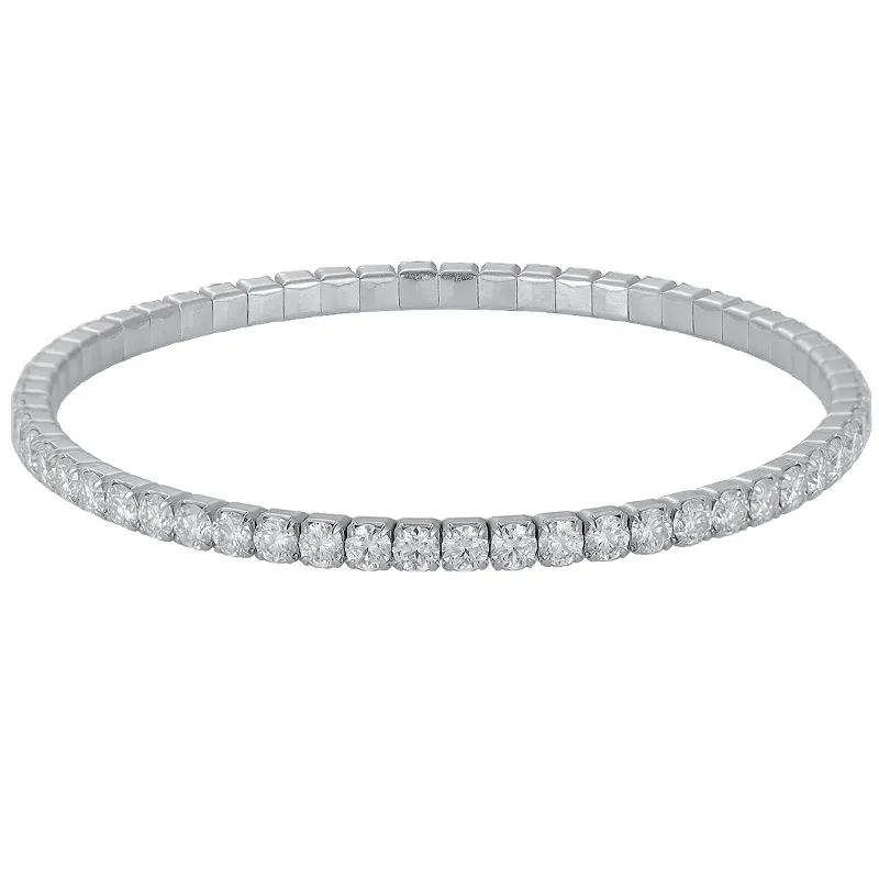 2.5mm Iced Bling D Color Moissanite Tennis Bangle Elastic 925 Sterling Silver Hiphop Rock Jewelry Diamond Bracelets Pass Test