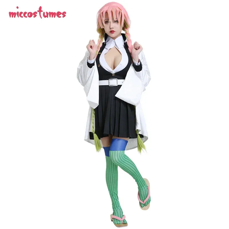Miccostumes Set completo di costumi cosplay uniformi neri Haori bianchi da donna