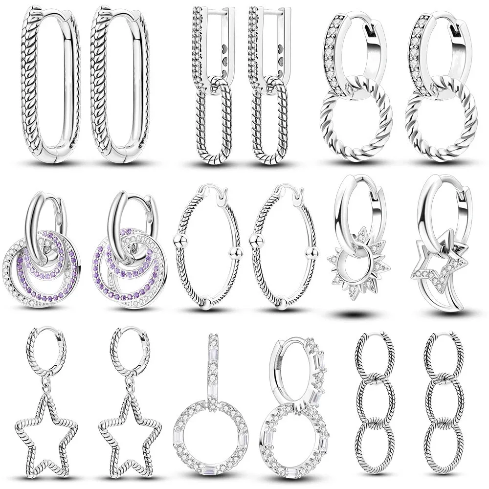 New Silver Plated Earrings Zircon Snake Bone Start Hoop Earrings For Women Making Jewelry Gifts DIY Party Wedding