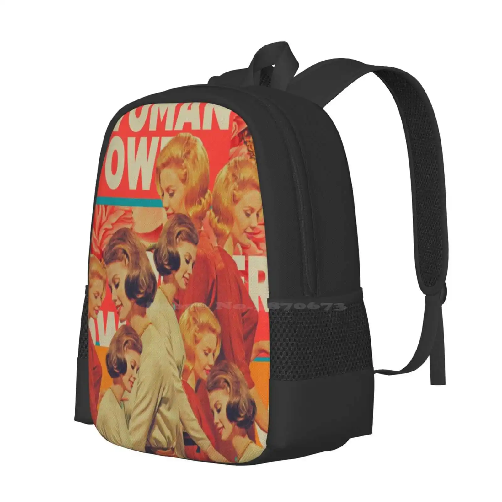 Woman Power School Bags Travel Laptop Backpack Frank Moth Vintage Collage Retro Pop Art Old Adv Red Orange Color Woman Women