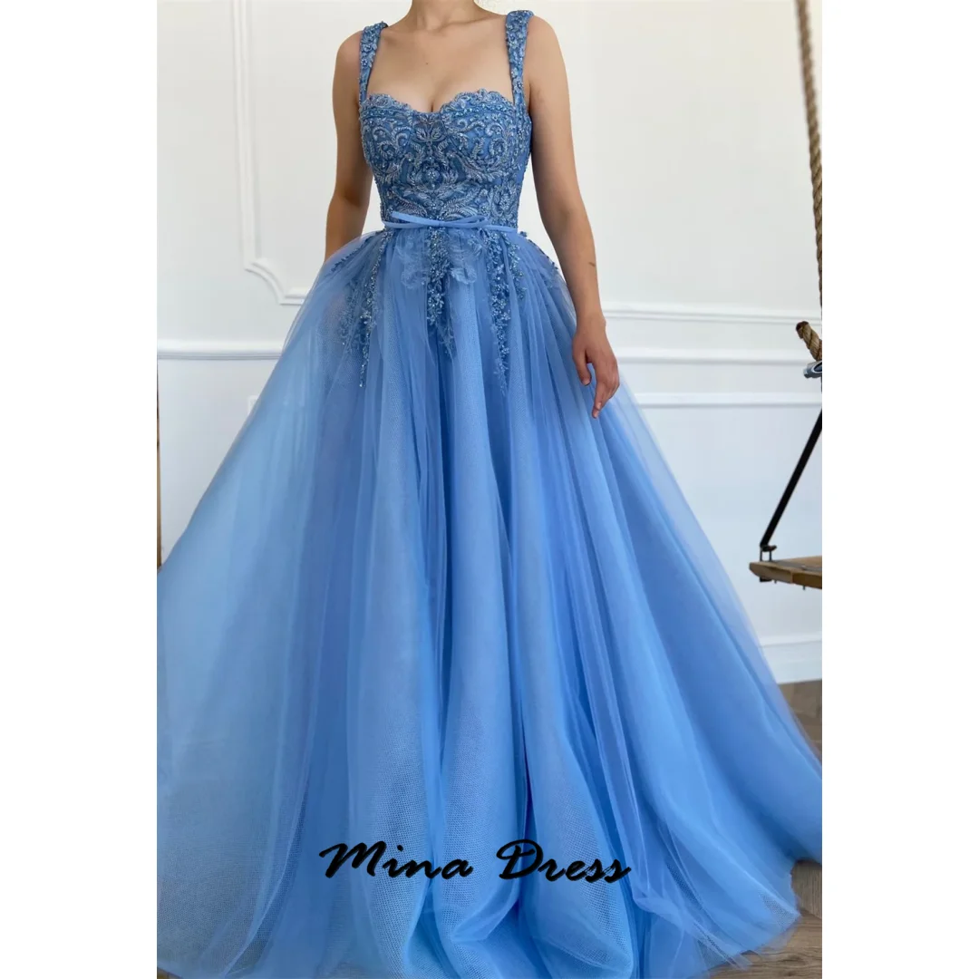 

Mina Customized Backless Wedding Dress Es Sleeveless Woman Party Dress Embroidered Lace Square Neck Evening Gown Dresses Gala