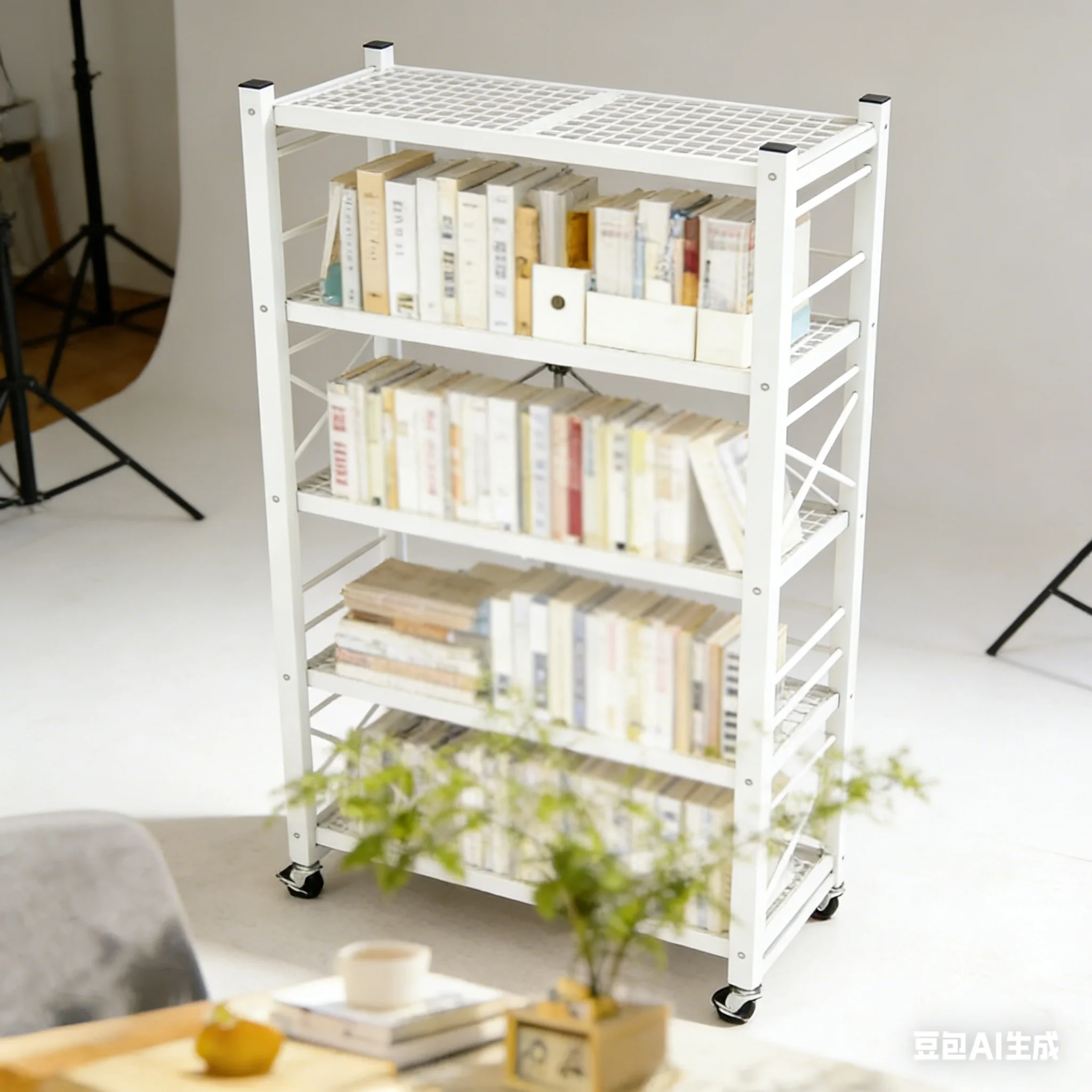 

AOLIVIYA Modern Light Minimalist No Installation Bookshelf Storage Rack, Floor Multi Layer Mobile Home Folding Shelf Iron Art B4