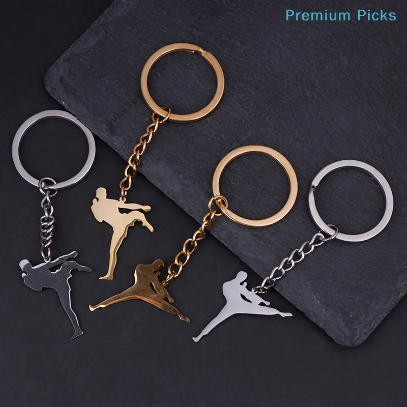 portableTaekwondo High Kick Keychains For Men Titanium Steel Sports Charm Karate Jiu Jitsu Keyring Jewelry Male Boys Gym Gifts