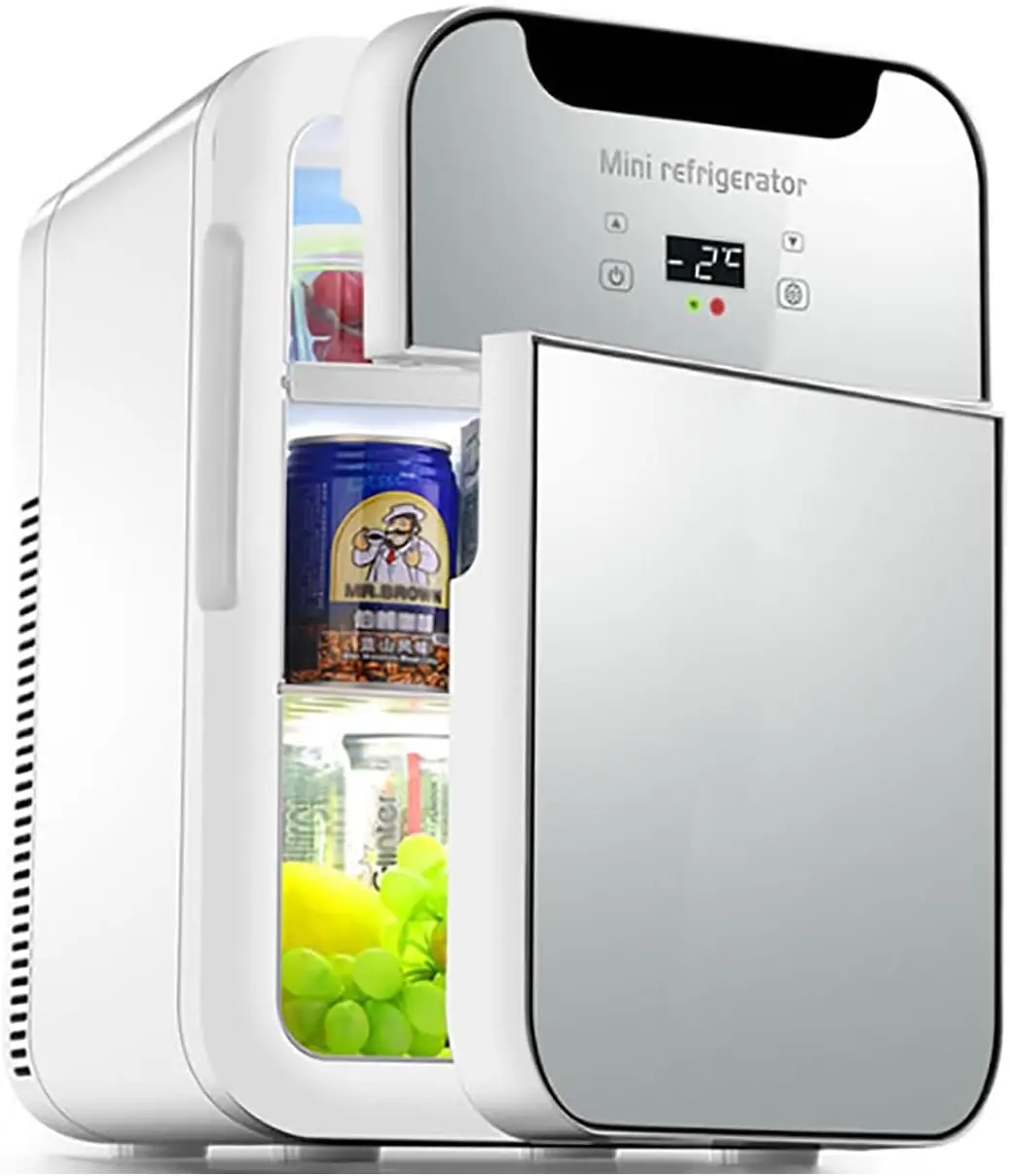 Mini refrigerador para dormitorio, refrigerador portátil para automóvil de 12 voltios, capacidad de 20 litros, enfriamiento hasta aproximadamente 28 ° C y sujeta 25