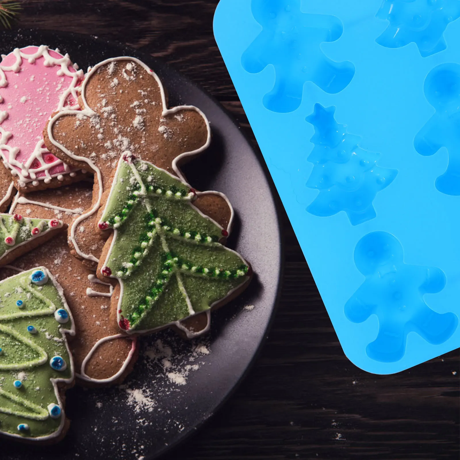 1 Buah Cetakan Kue Fondant Silikon Bentuk Pohon Natal Manusia Roti Jahe Alat Memanggang Cetakan Cokelat Diy untuk Kue Kering Kue Dapur