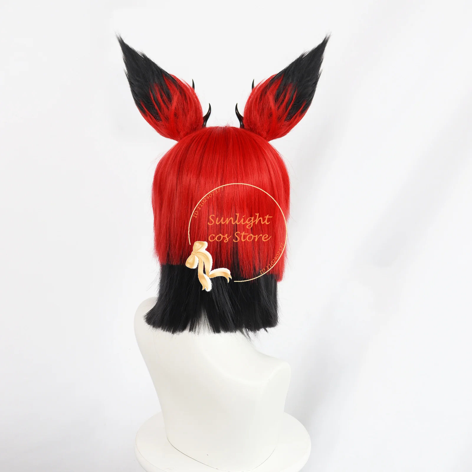 Hotel Alastor Cosplay Wig Red Black Short Wigs Alastor Anime Wig Ear Heat Resistant Synthetic Hair Halloween Wigs + Wig Cap