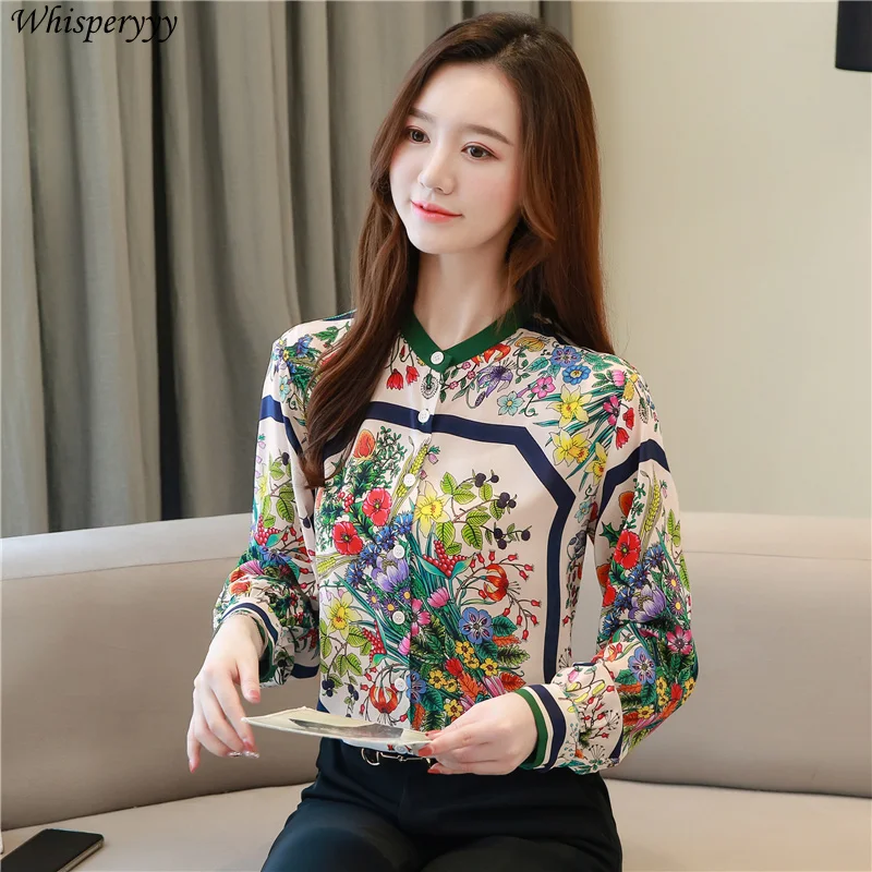 Vintage Printed Shirt Women New Autumn Long-sleeved Loose Tops Fashion Single Breasted Floral Blouse for Ladies Camisa Feminina