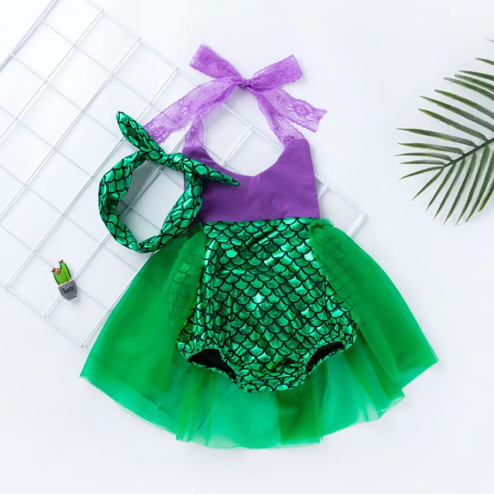 

Green Short Tutu Dress Girl Mermaid Design Tulle Costume Outfit With Headband Kids Party Skirt For Children 80Cm 12-24 Months