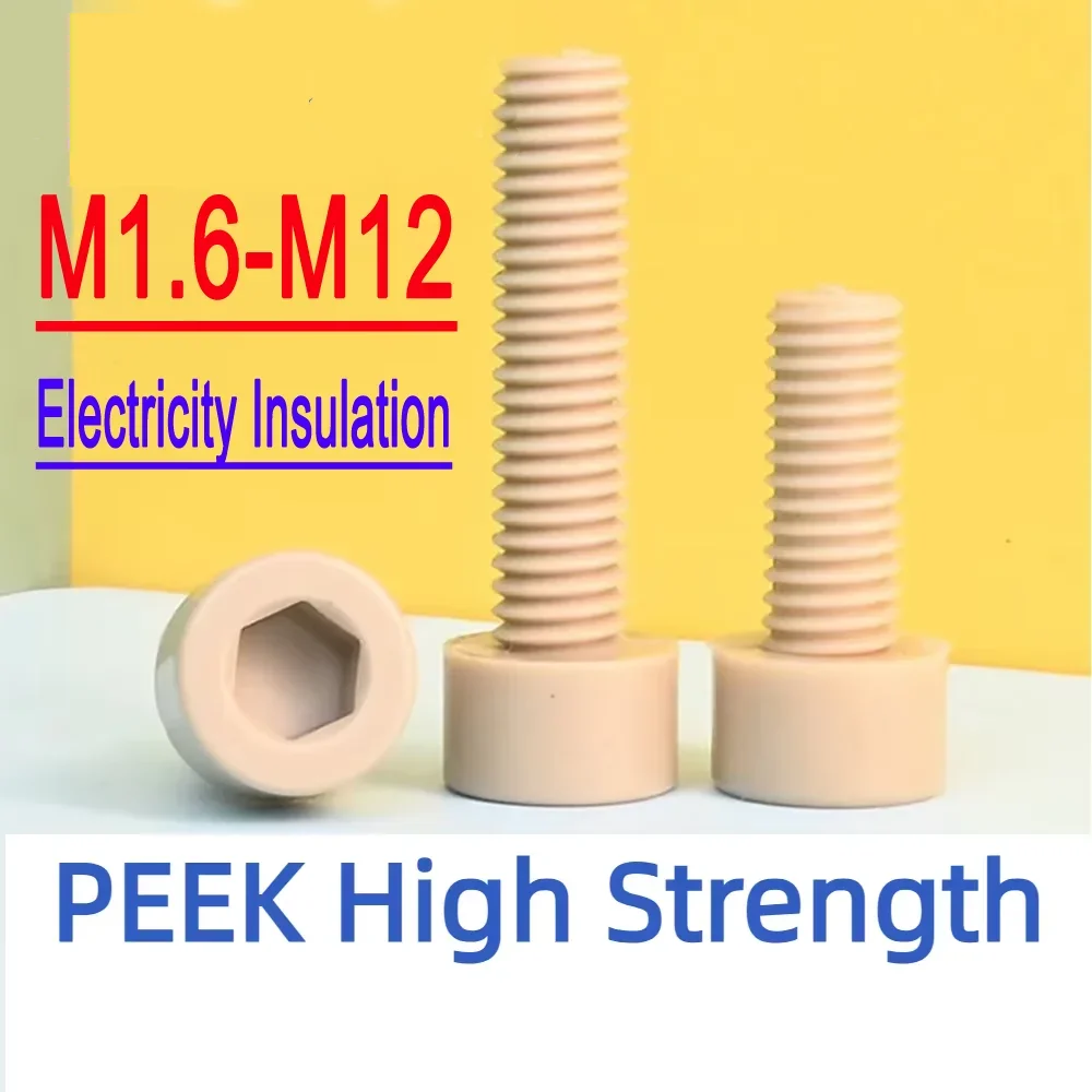 

1/2pcs M1.6-M12 PEEK Nylon Hex Socket Head Cap Screws Plastic Allen Bolts for Heat/ Electricity Insulation