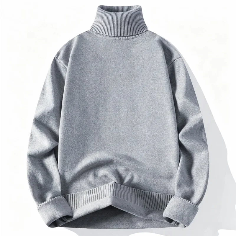 Men's Turtleneck Sweater Half Zipper Turtleneck Warm Pullover High Quality Male Slim Knitted Wool Sweaters Spring Solid Color