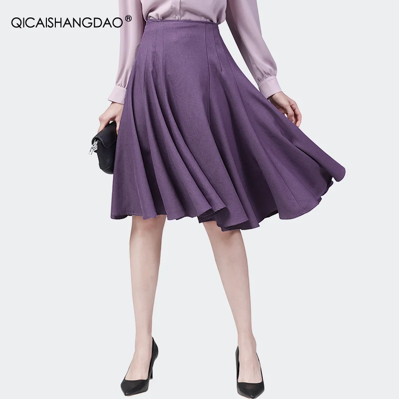 Saia midi plissada de cintura alta feminina linha A, elegante fluindo na altura do joelho, roxo Fashion, fundo de festa feminino, primavera, verão