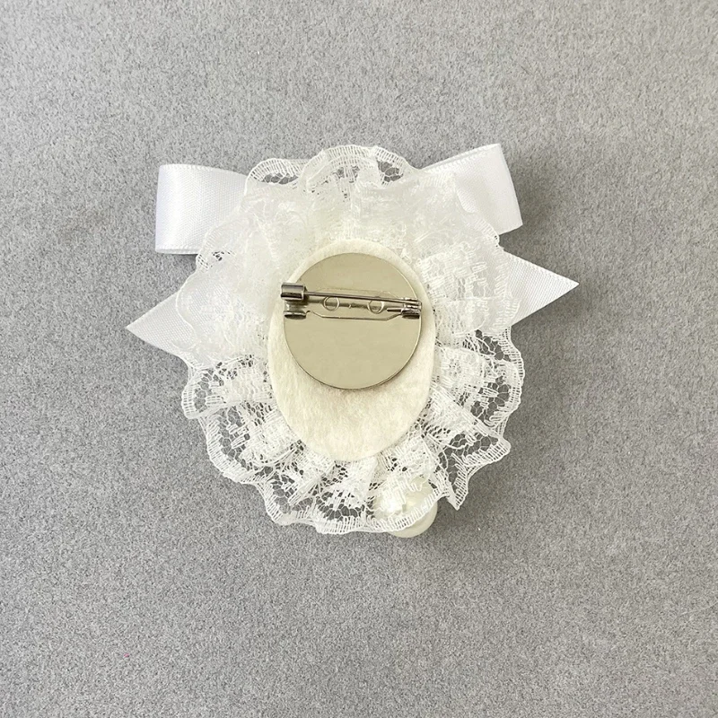 Vintage Handmade Fabric Art Lace Bow Broszki dla kobiet Beauty Head Pearl Corsage College Style Collar Pins Biżuteria Akcesoria — zdjęcie 5