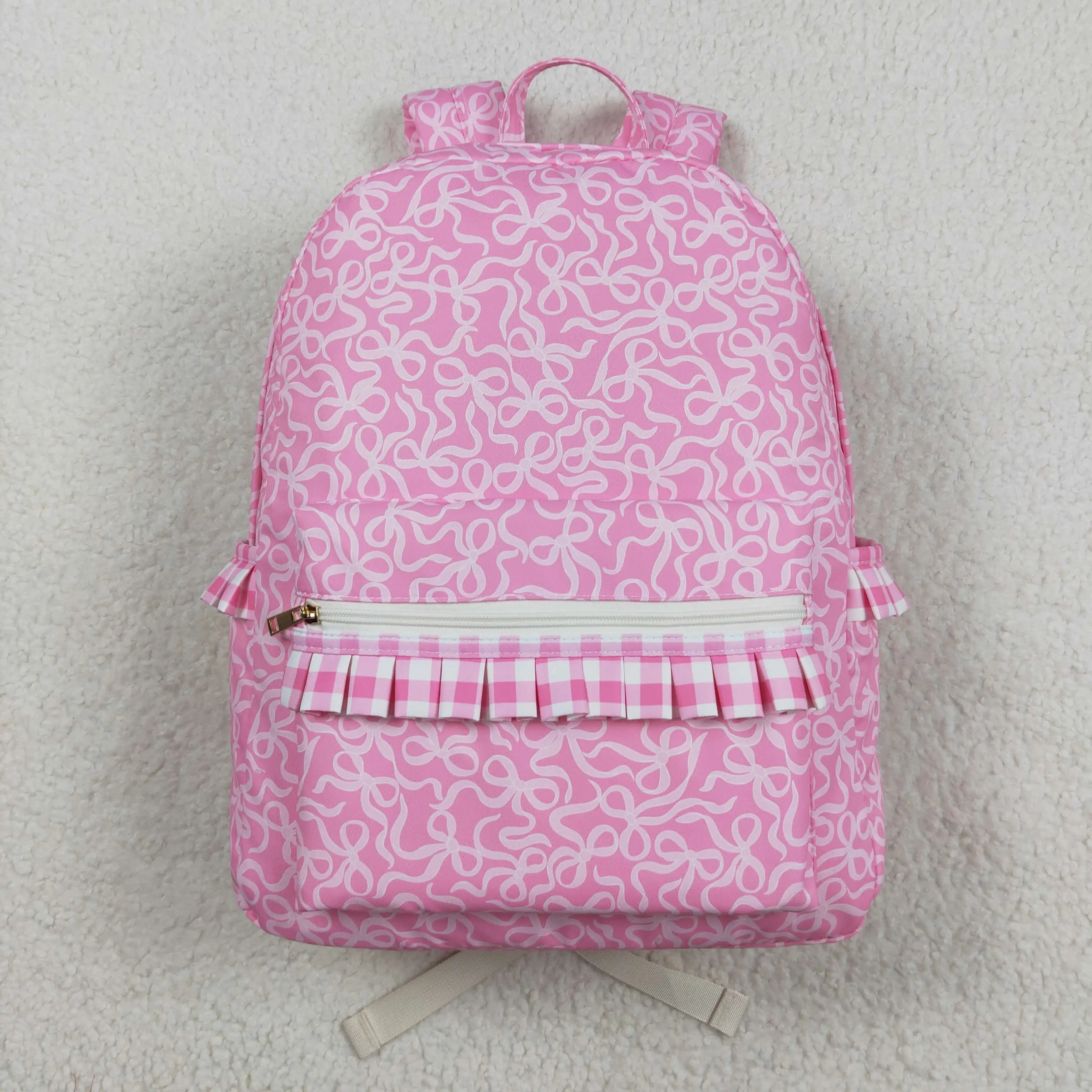 

Baby Girls Pink Bows Plaid Ruffle School Bags 17*13.5*5 inches