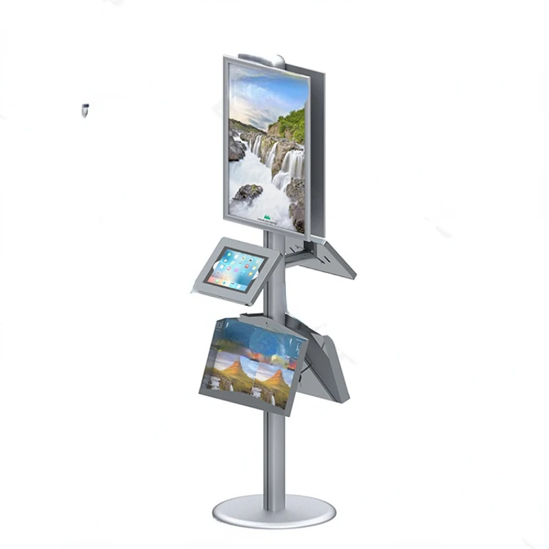 LSF04-C Modular Free Standing for iPad Kiosk Display Stand Floor Secure Case Tablet Enclosure Kiosk stand w Sign brochure holder