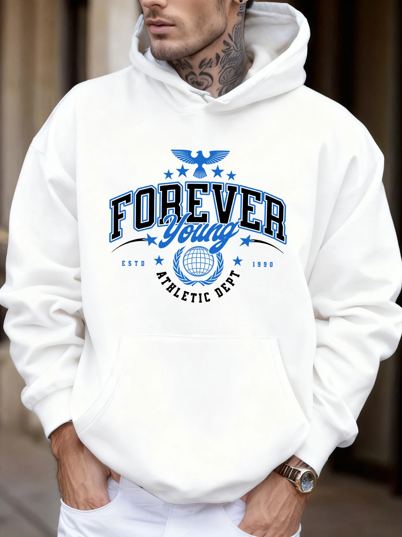 Forever Young Athletic Dept 1990 Bedruckte Herren-Sweatshirts, neue Herbst-All-Match-Sweatshirts, Street Basics, Kapuzenpullover, Fleece, Sport, Streetwear