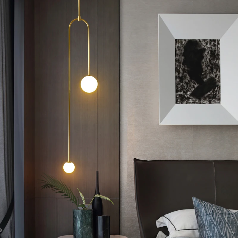 

Nordic Indoor Pendant Lamp Bedroom Bedside Restaurant Led Glass Ball Brass Lamp Modern Pendant Lights For Home Decor