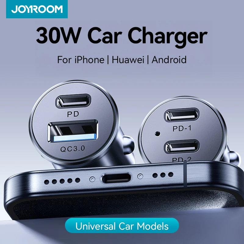 Joyroom 미니 차량용 충전기 PD QC3.0 USB C 타입 고속 충전 차량용 충전기, 듀얼 포트 휴대폰 충전기, 아이폰 삼성 갤럭시용, 30W 